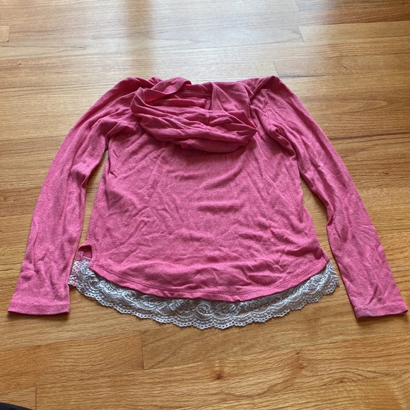 Abercrombie Kids Light Heathered Pink Hooded Top With Lace Trim 9/10 Girls Large - Picture 6 of 6